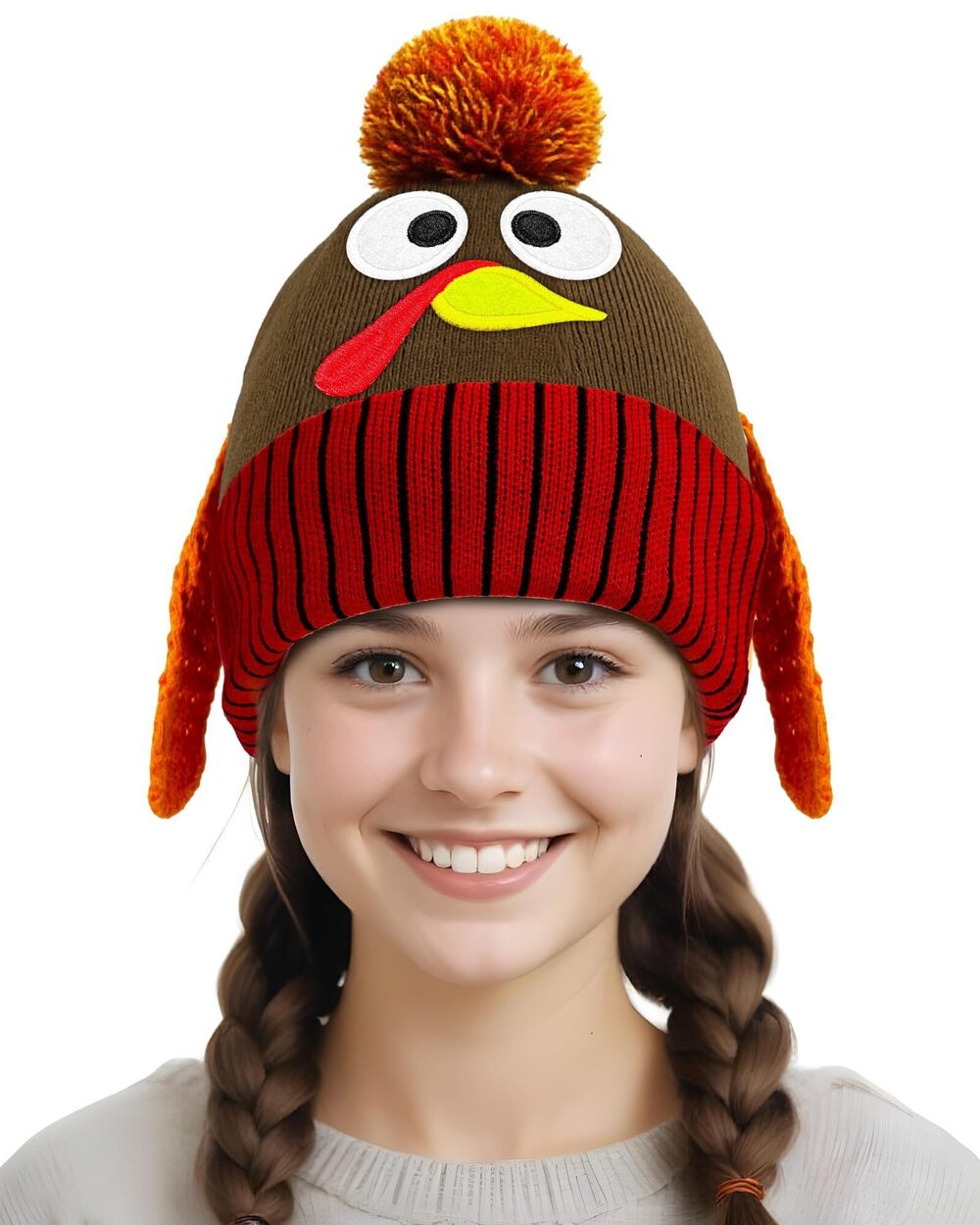 7752 Thanksgiving Pom Pom Beanie Hats, Turkey Trots Dress Up Party